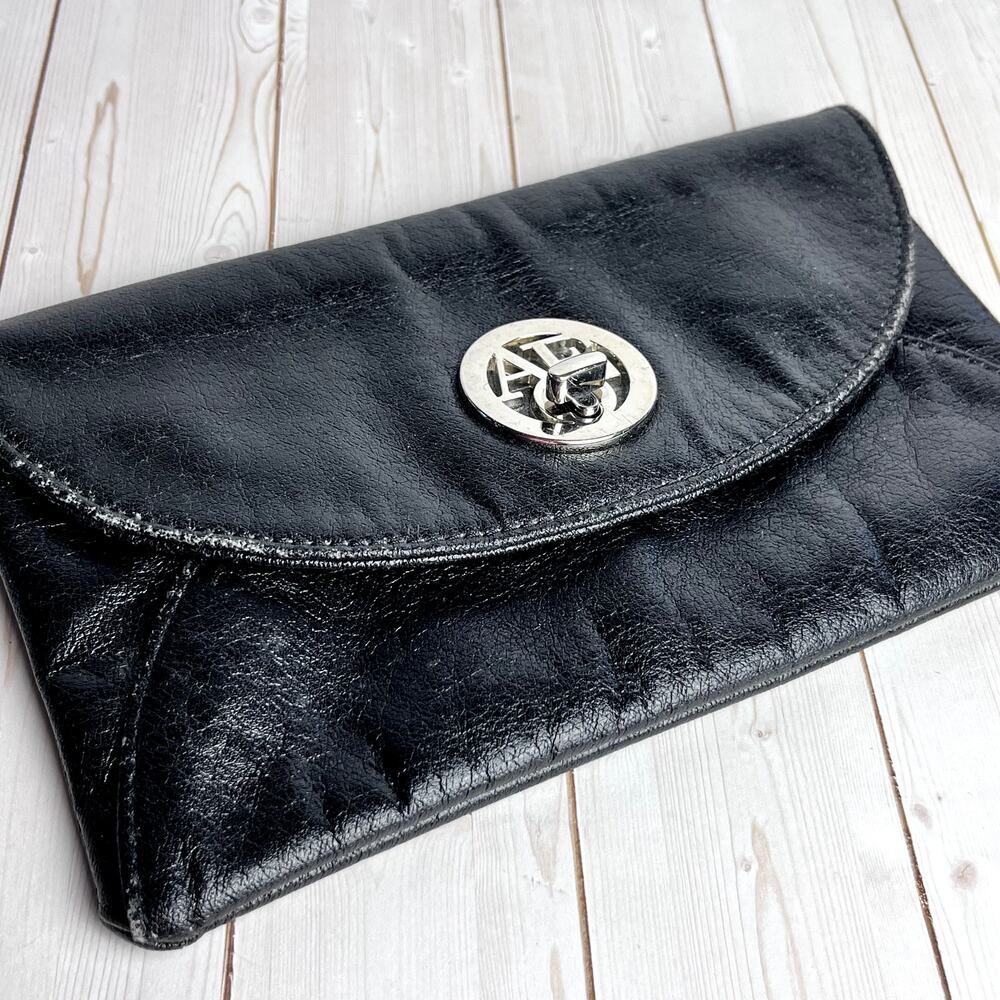 American Eagle Outfitters Black Clutch Purse Wallet Handbag Twist Lock Metallic
